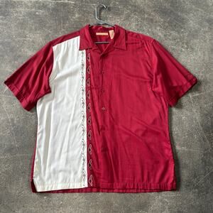 Vintage Havanera Co Shirt Mens XLT XL Tall Red White Rockabilly Cuban Rayon